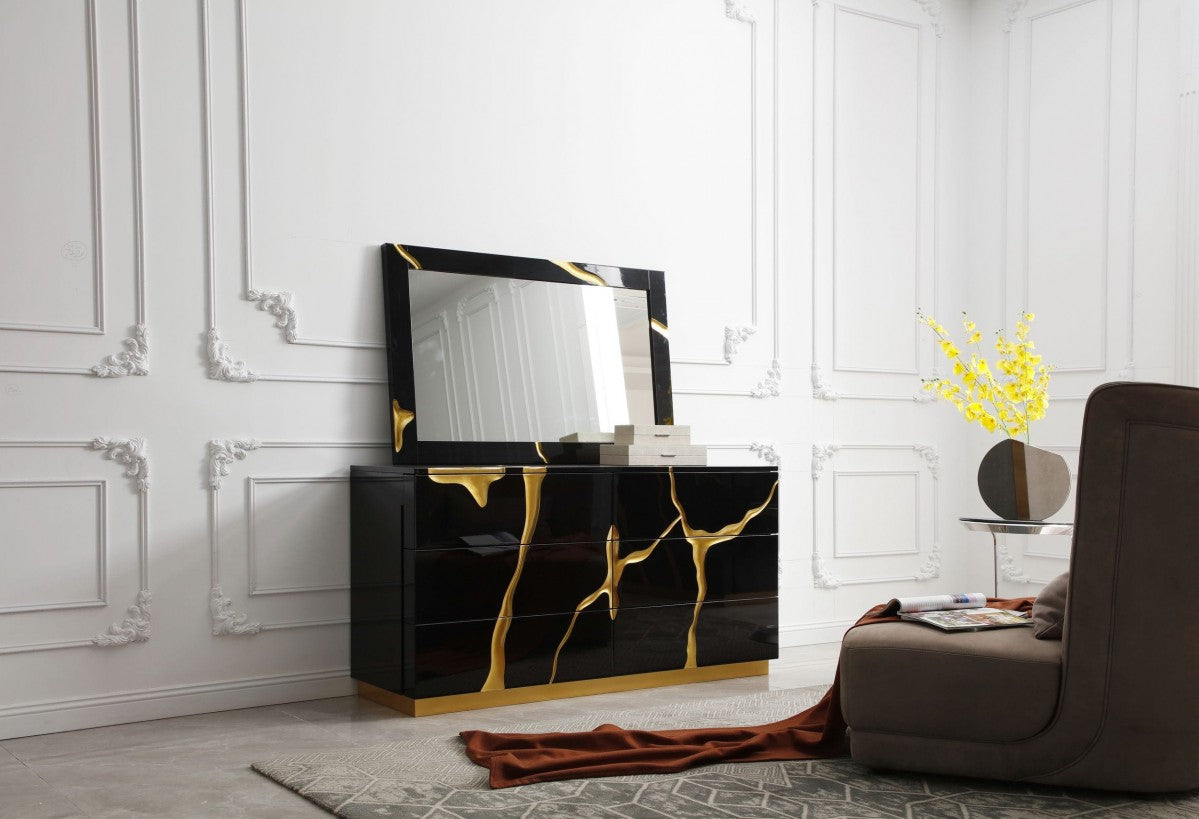 Modrest Aspen - Modern Wide Black and Gold Dresser
