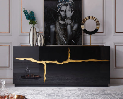 Modrest Aspen Modern High Gloss Black & Gold Buffet