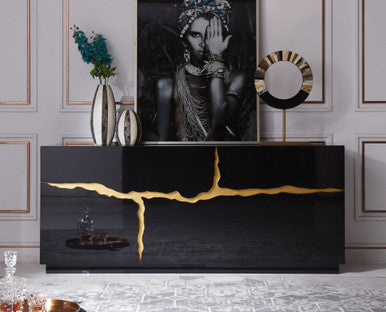 Modrest Aspen Modern High Gloss Black & Gold Buffet