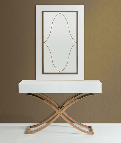 A&X Aversa Modern White Crocodile Console Table & Mirror