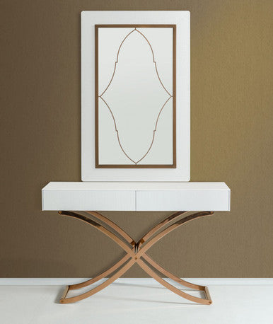 A&X Aversa Modern White Crocodile Console Table & Mirror