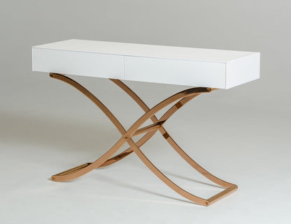 A&X Aversa Modern White Crocodile Console Table & Mirror