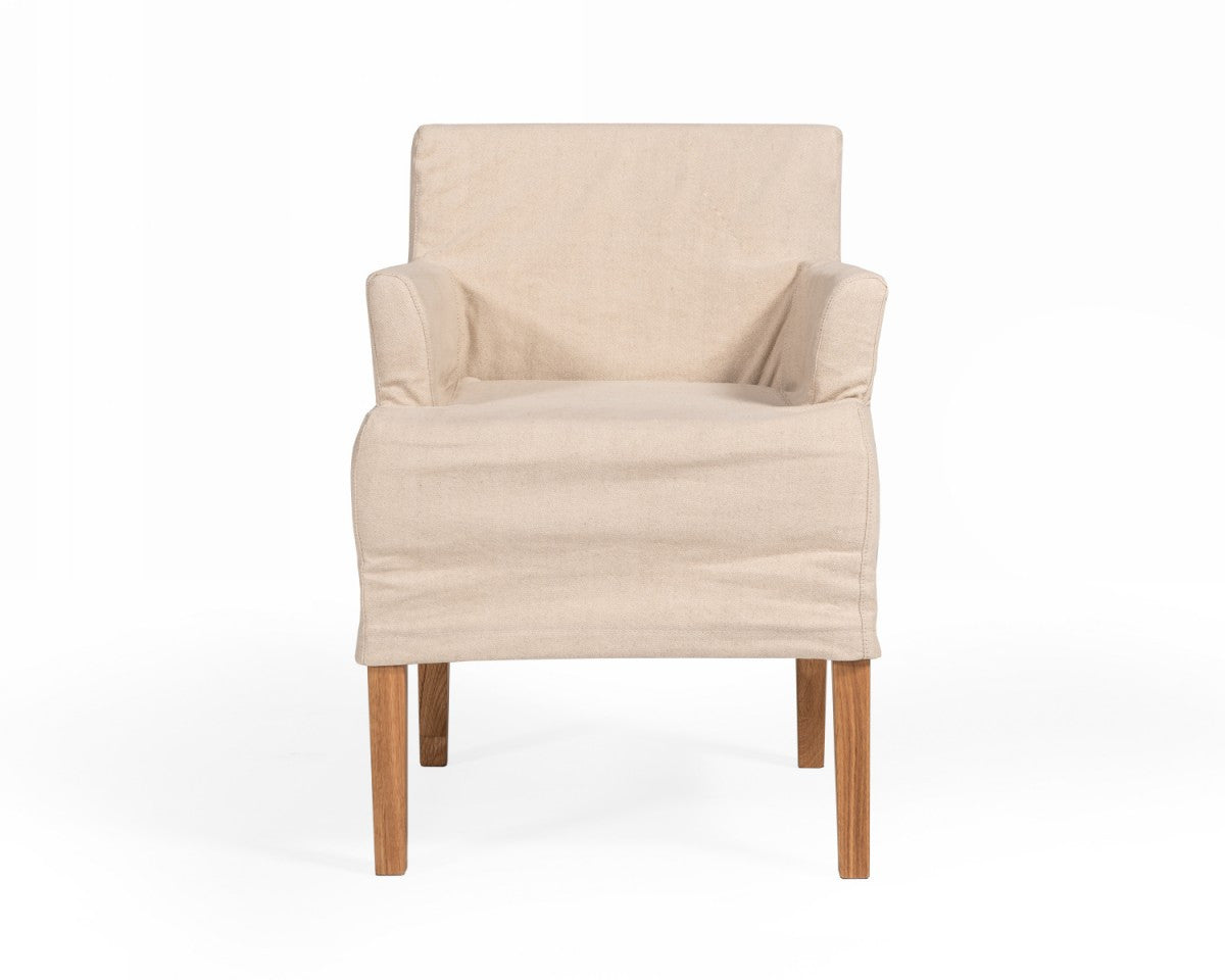 Modrest Axtell Farmhouse Oatmeal Fabric Dining Arm Chair