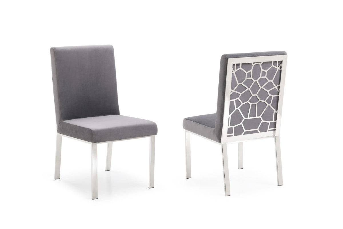 Modrest Reba Modern Grey Velvet & Stainless Steel Dining Chair (Set of 2)