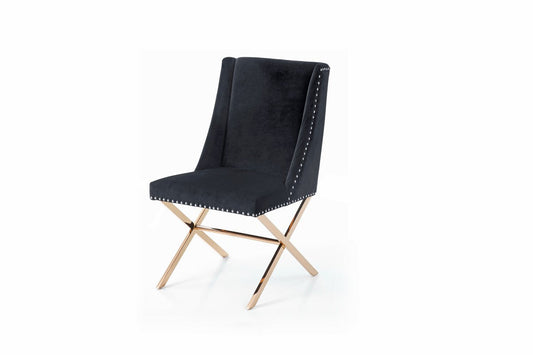 Modrest Alexia Modern Dining Chair – Black Upholstery & Rose Gold Stainless Steel Legs