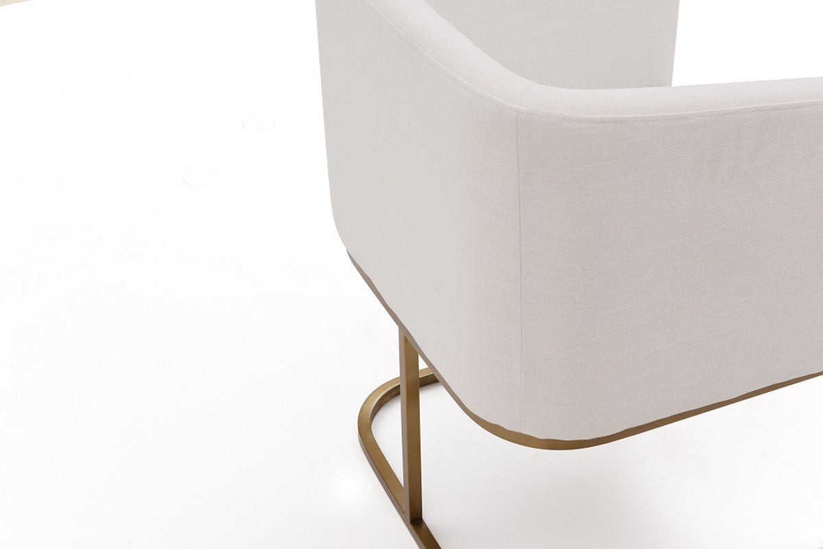 Modrest Yukon Modern White & Antique Brass Fabric Dining Chair
