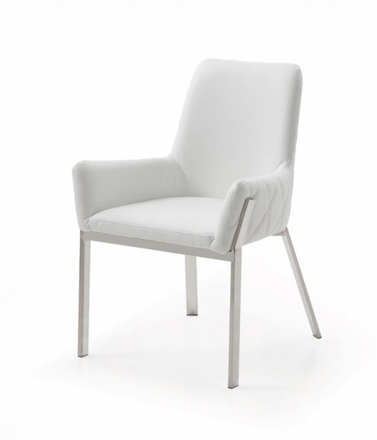 Modrest Robin Modern White Bonded Leather Dining Chair – Sleek Upholstered Dining Seating