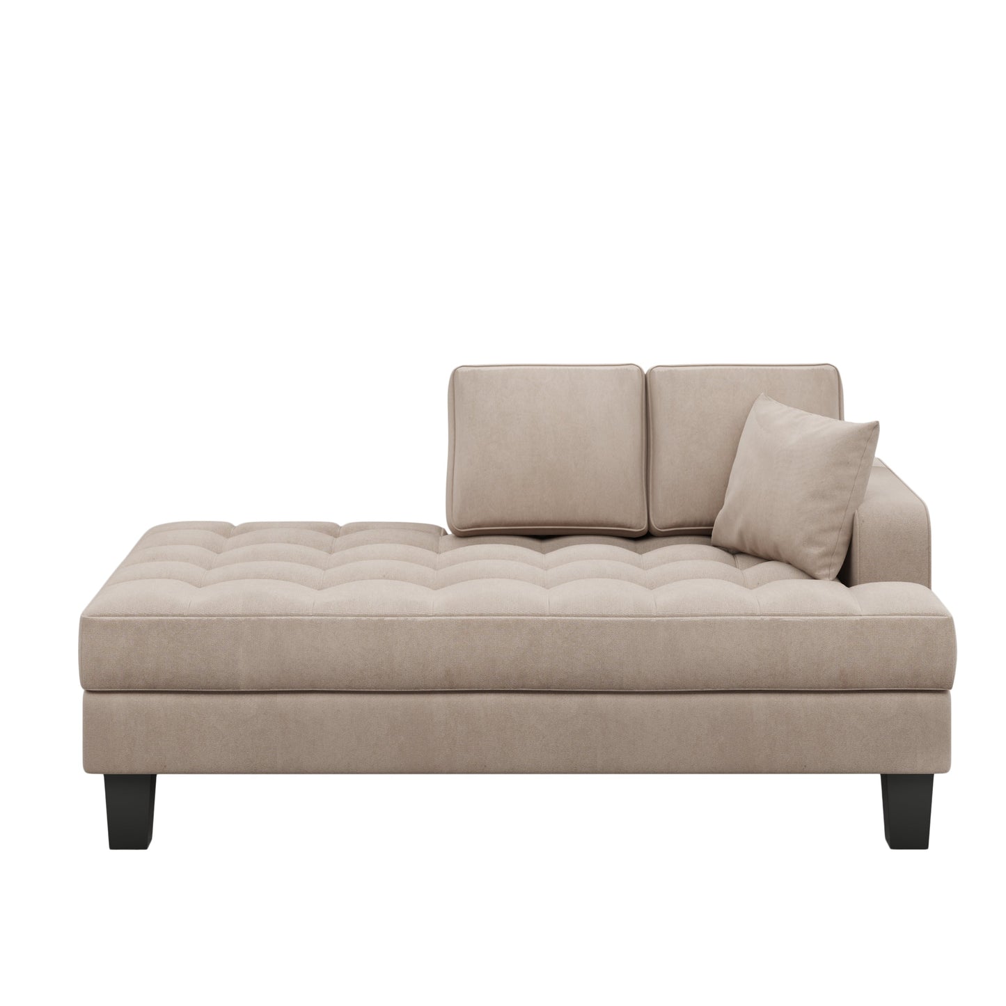 Galina Deep Tufted Upholstered Textured Fabric Chaise Lounge with Toss Pillow, Warm Grey