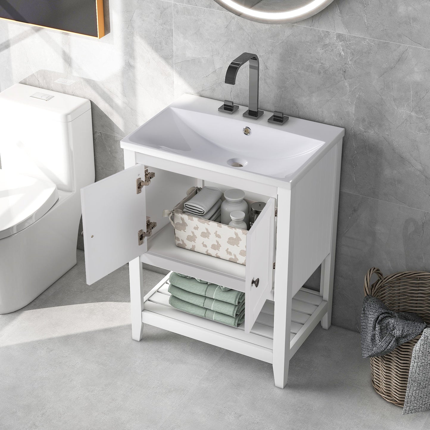 Lecce 24" White Modern Sleek Bathroom Vanity Elegant Ceramic Sink