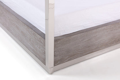 Modrest Arlene Modern Grey Elm & Stainless Steel Canopy Bed