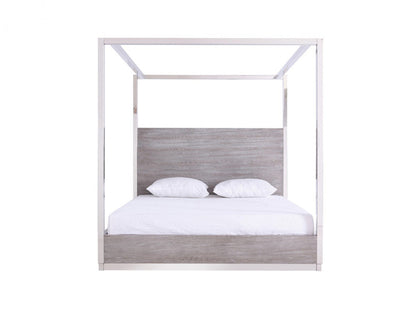 Modrest Arlene Modern Grey Elm & Stainless Steel Canopy Bed