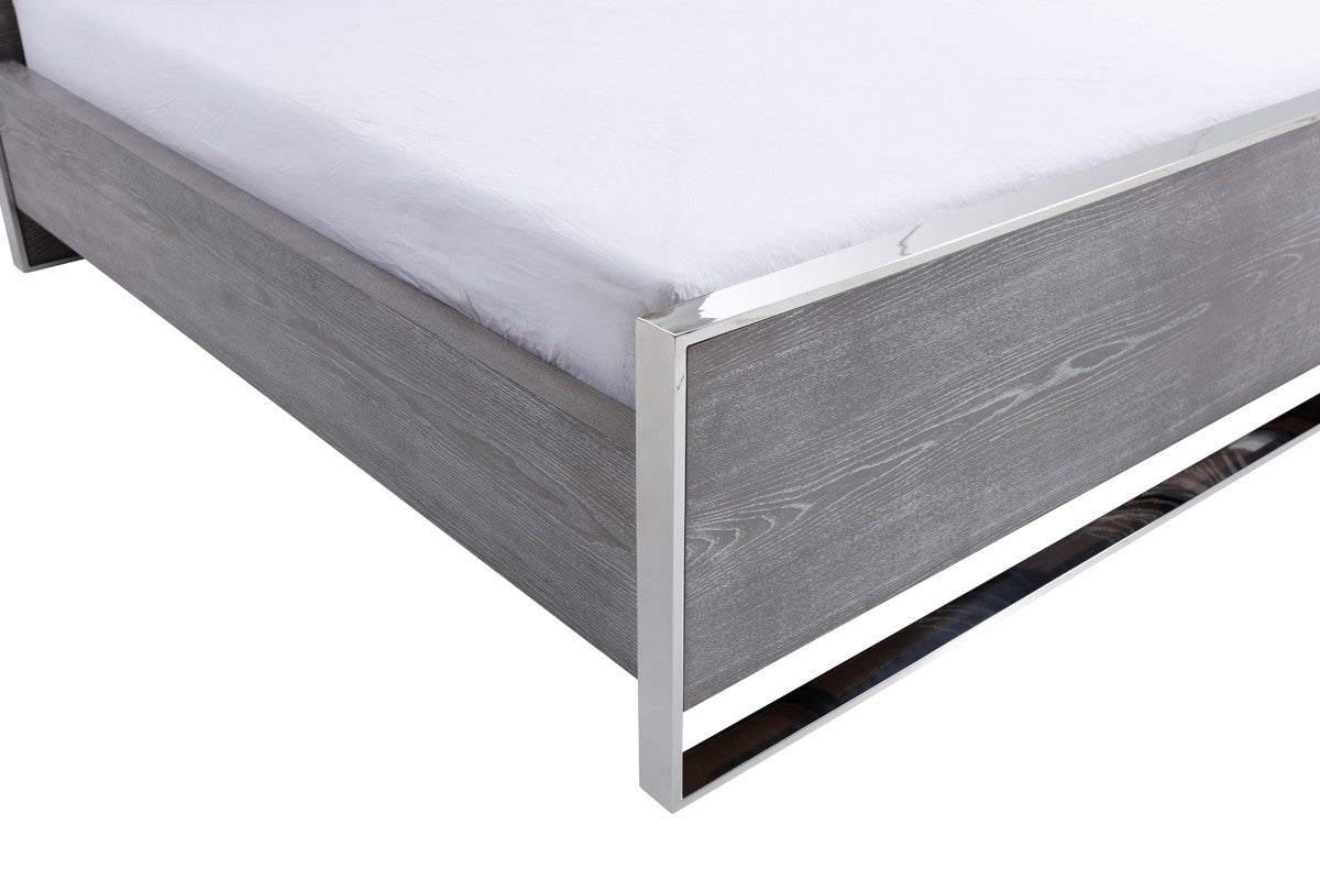 Modrest Charlene Modern Grey Elm & Stainless Steel Bed