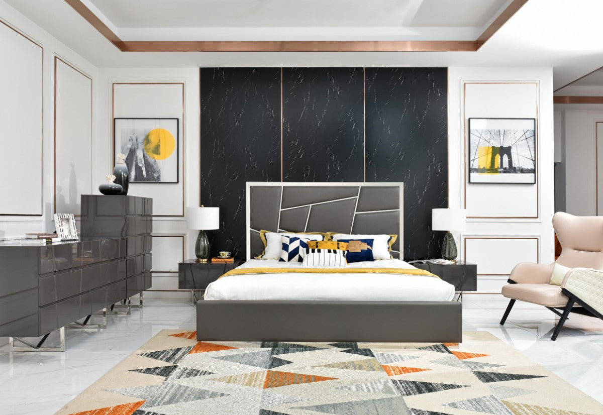 Modrest Chrysler Modern Grey Bonded Leather Bed