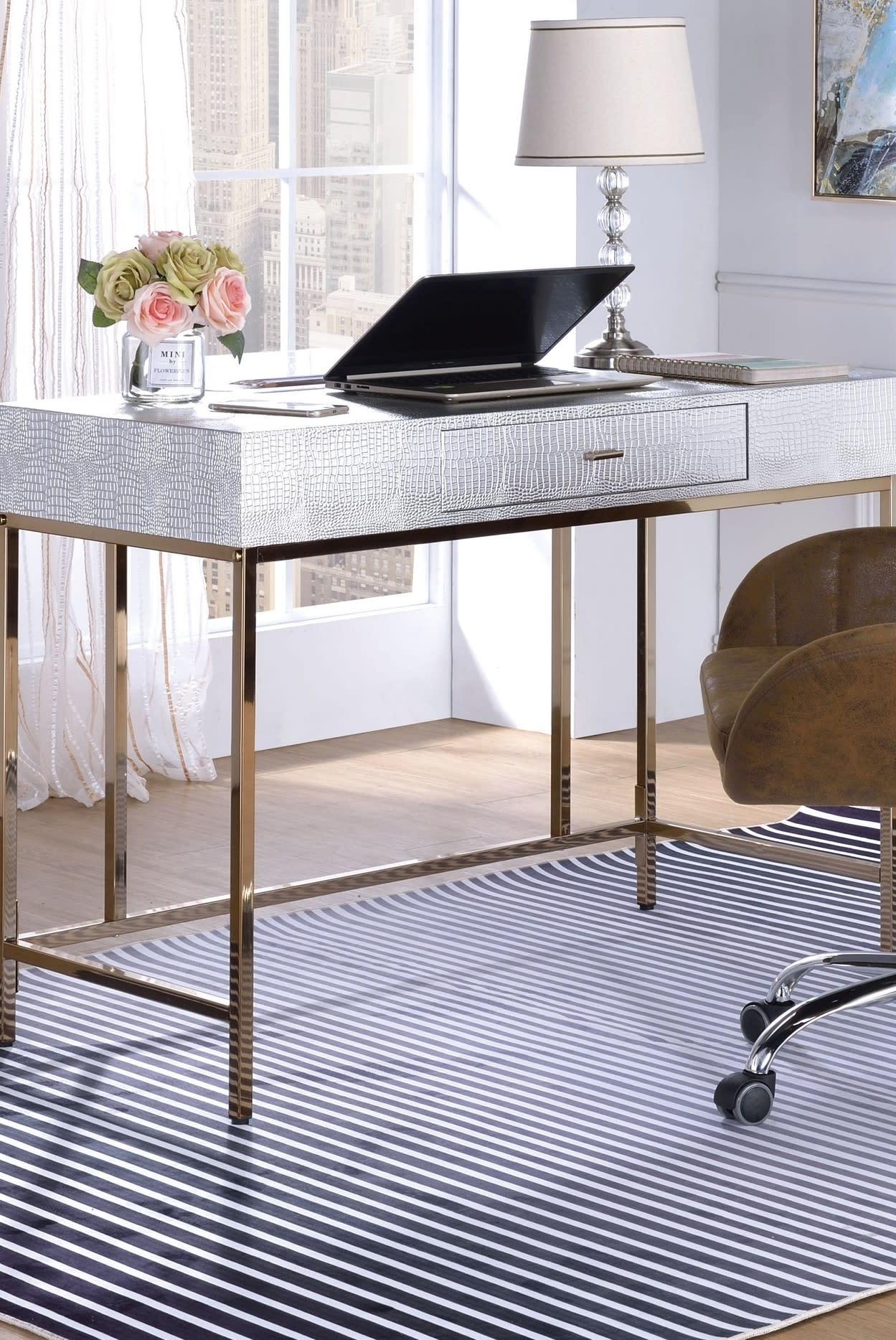 ACME Piety Vanity Desk in Silver PU & Champagne
