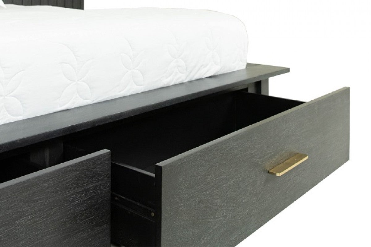 Modrest Manchester- Contemporary Platform Dark Grey Bed with Two Nightstands