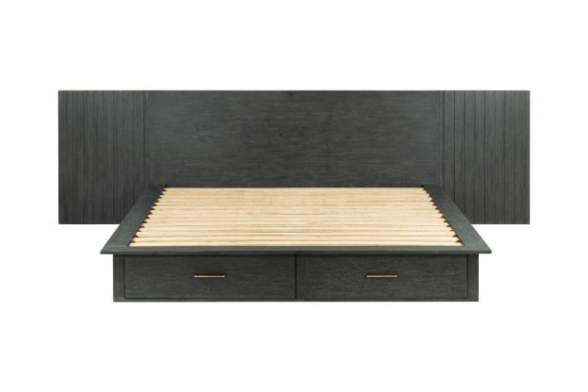Modrest Manchester- Contemporary Platform Dark Grey Bed with Two Nightstands