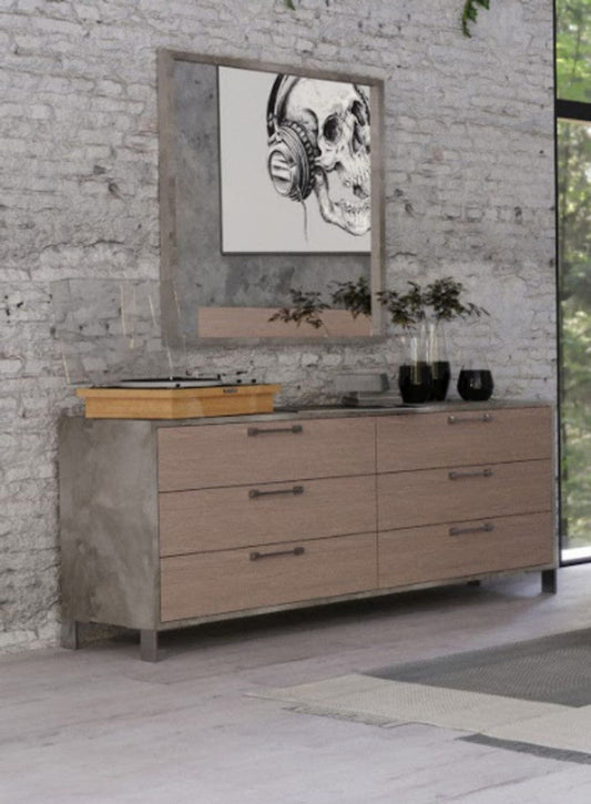 Nova Domus Boston Modern Brown Oak & Brushed Stainless Steel Dresser