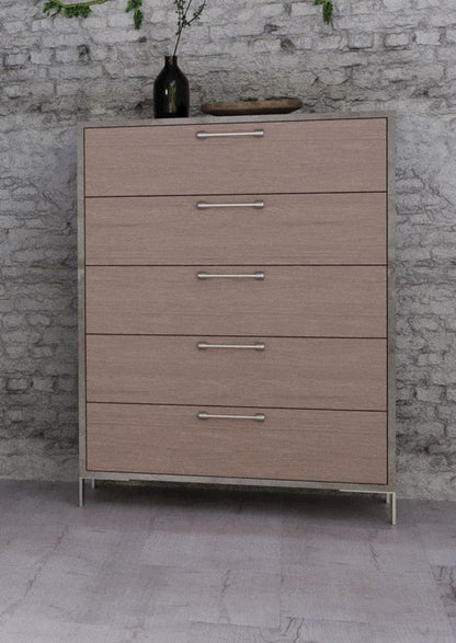 Nova Domus Boston Modern Brown Oak & Brushed Stainless Steel Chest