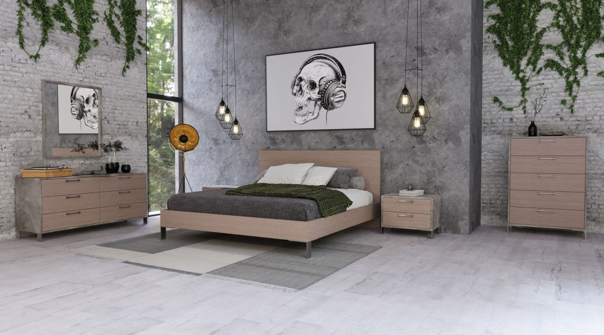 Nova Domus Boston Modern Brown Oak & Brushed Stainless Steel Bed