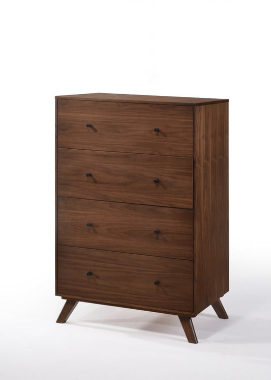 Modrest Addison Mid-Century Modern Walnut Chest – Sleek 5-Drawer Bedroom Storage