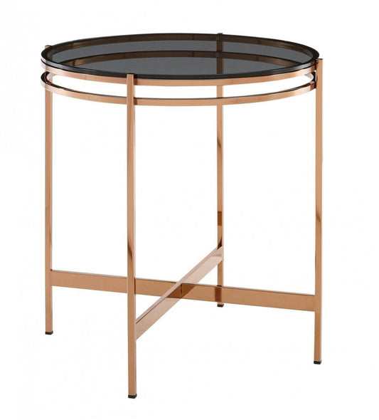 Modrest Bradford Modern Smoked Glass & Rosegold Small End Table