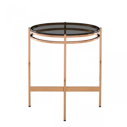 Modrest Bradford Modern Smoked Glass & Rosegold Small End Table