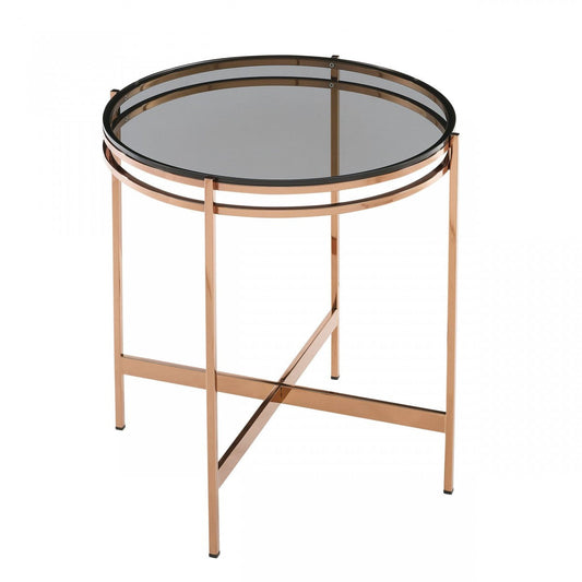 Modrest Bradford Modern Smoked Glass & Rosegold End Table