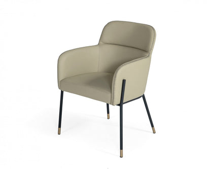 Modrest Brady - Modern Black Metal Greige Vegan Leather Dining Chair