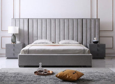 Modrest Buckley - Modern Grey & Black Stainless Steel Bed w Nightstands