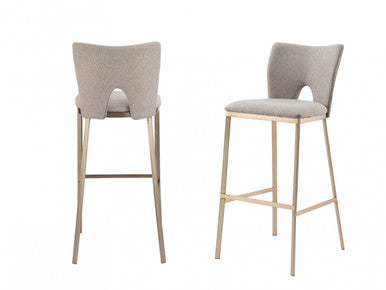 Modrest Burton - Glam Grey Fabric + Brass Bar Stool (Set of 2)