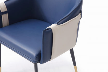 Modrest Calder - Blue & Beige Bonded Leather Dining Chair