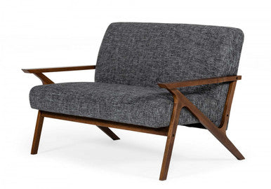 Modrest Candea Mid-Century Walnut and Grey Loveseat