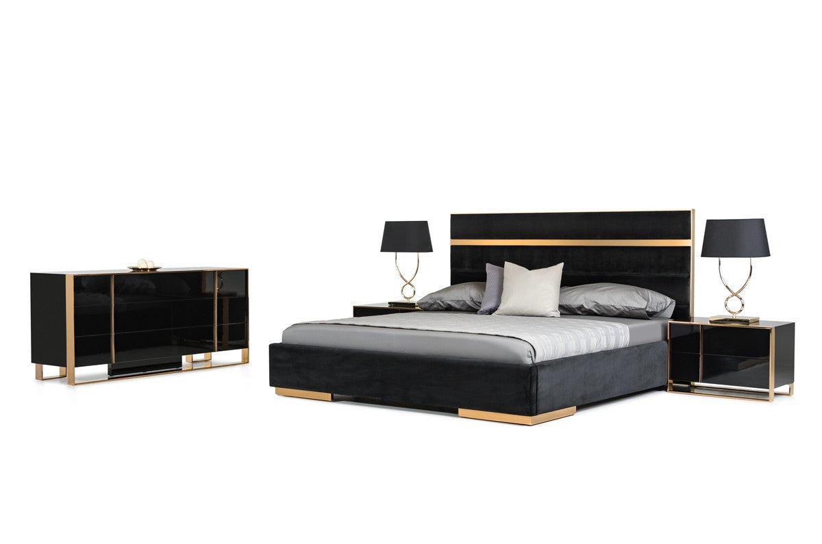 Nova Domus Cartier Modern Black & Rosegold Bedroom Set