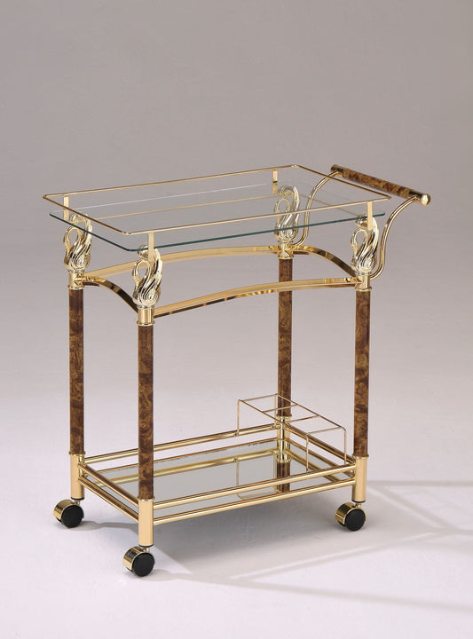 ACME Helmut Serving Cart, Gold Plated & Clear Glass