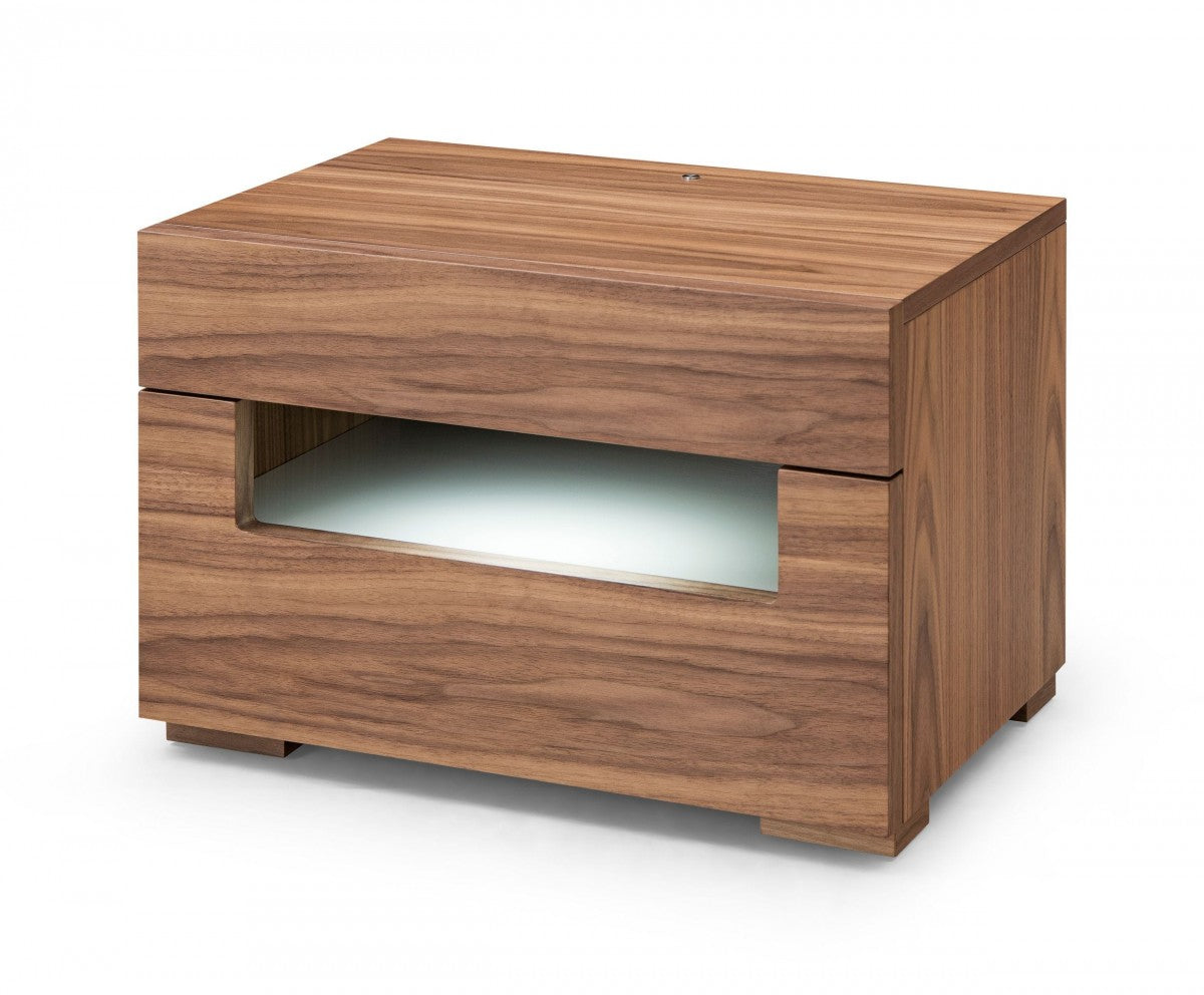 Modrest Ceres - Contemporary LED Walnut Nightstand
