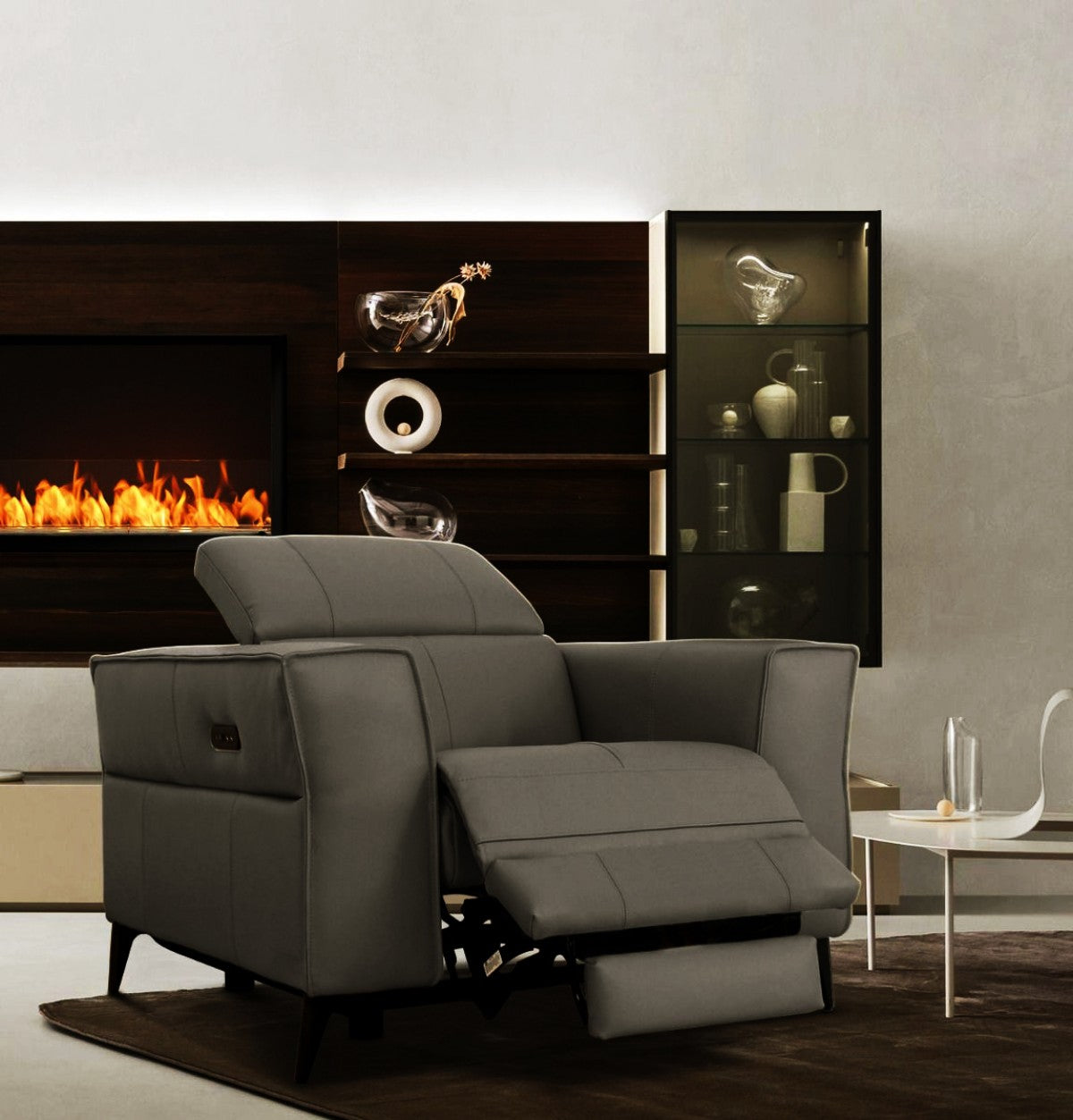 Divani Casa Nella - Modern Dark Grey Leather Armchair w/ Electric Recliner