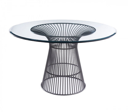 Modrest Chandler Modern Round Glass & Black Stainless Steel Dining Table