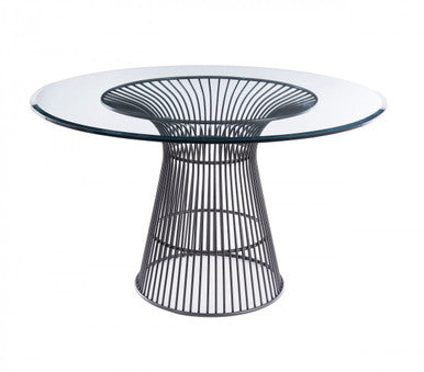 Modrest Chandler Modern Round Glass & Black Stainless Steel Dining Table