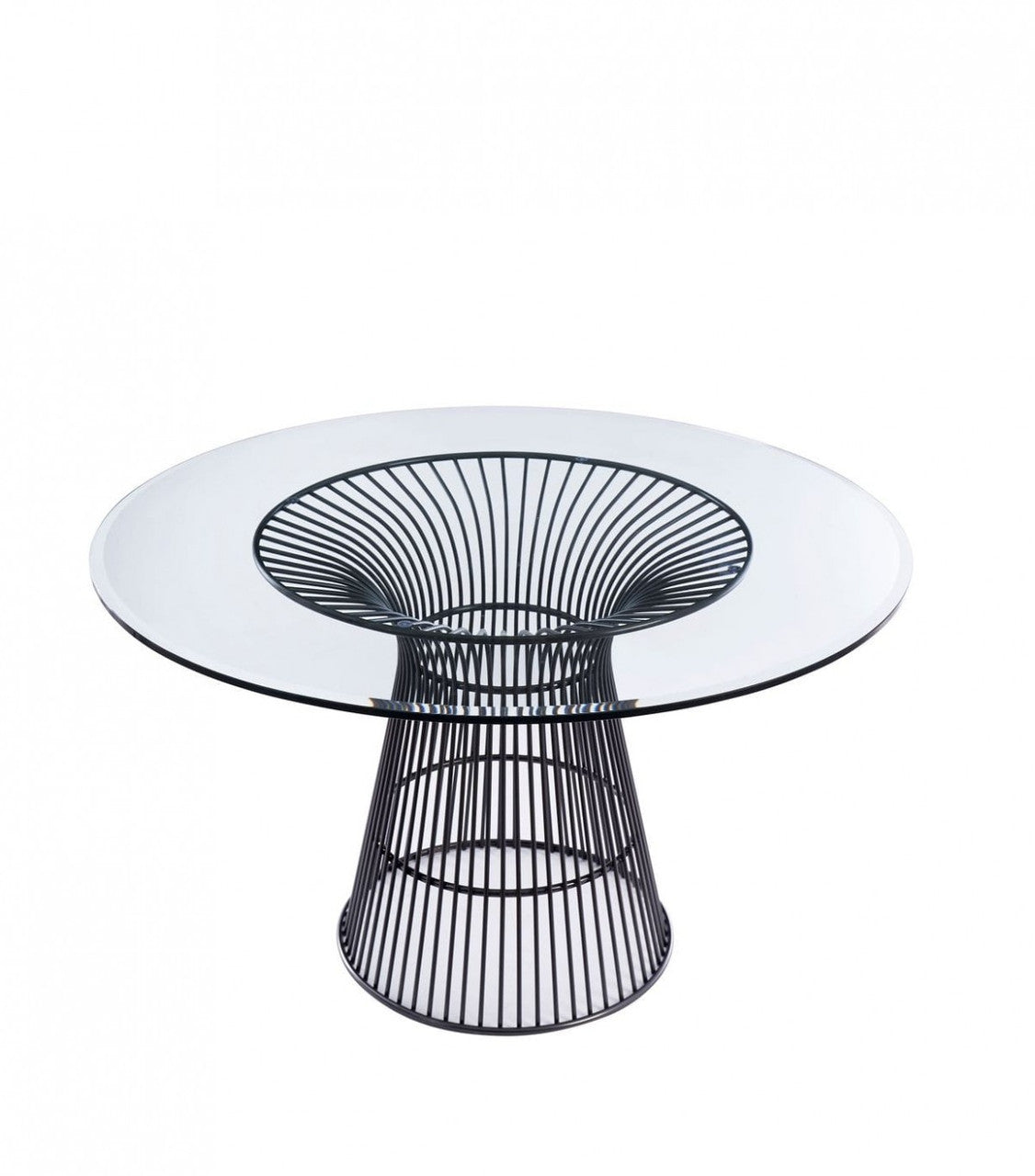 Modrest Chandler Modern Round Glass & Black Stainless Steel Dining Table