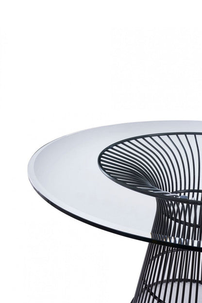 Modrest Chandler Modern Round Glass & Black Stainless Steel Dining Table