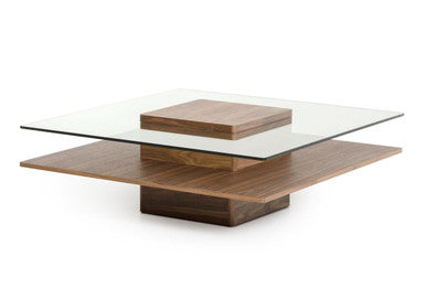 Modrest Clarion Modern Walnut and Glass Coffee Table
