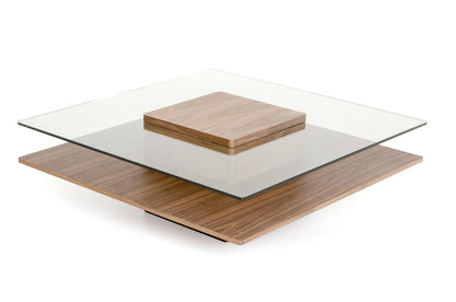 Modrest Clarion Modern Walnut and Glass Coffee Table