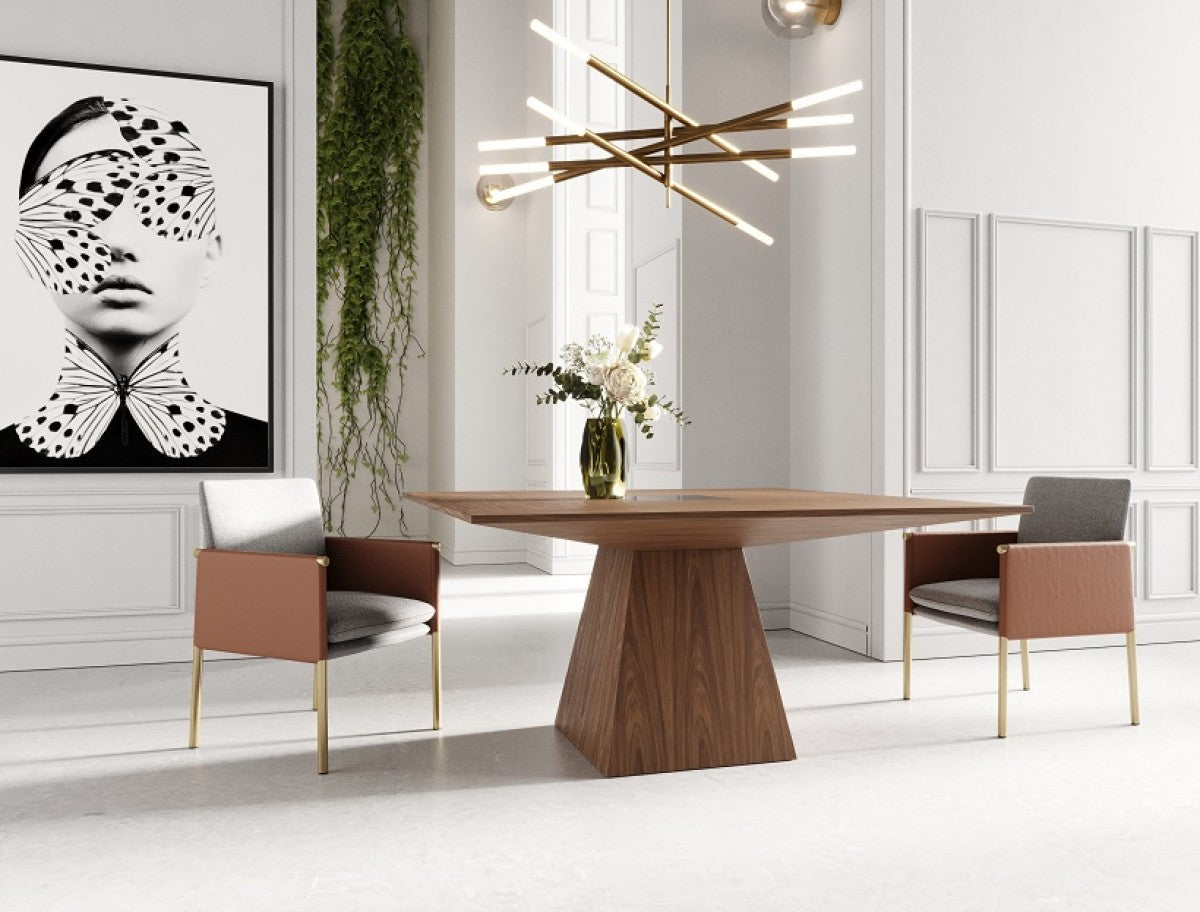 Modrest Cora- Modern Walnut and Black Tempered Glass Dining Table