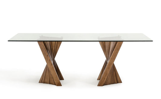 Modrest Corbin Modern Walnut & Glass Dining Table – Sleek Contemporary Dining Room Centerpiece