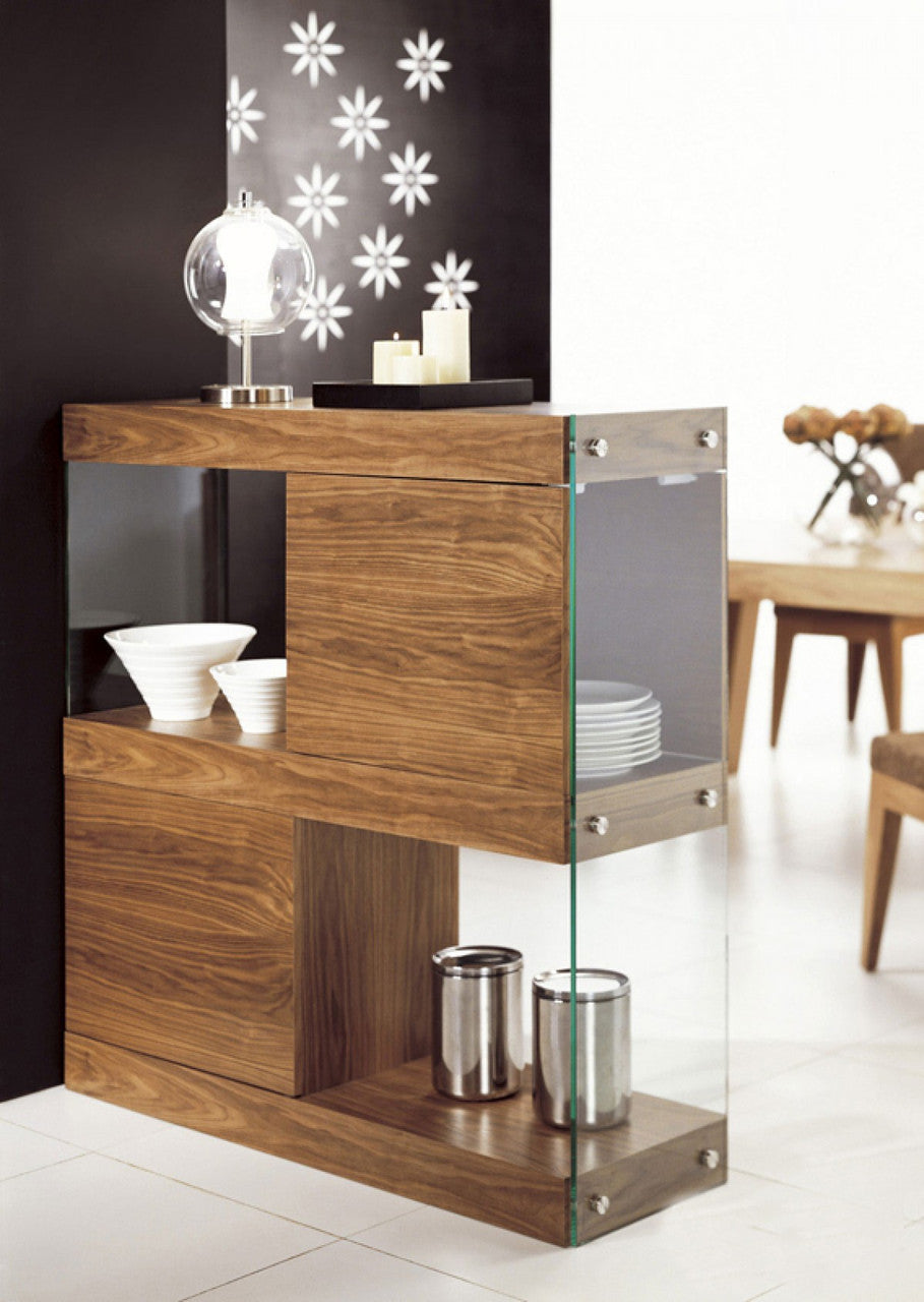 Modrest Aura Modern Walnut & Glass Square Cabinet