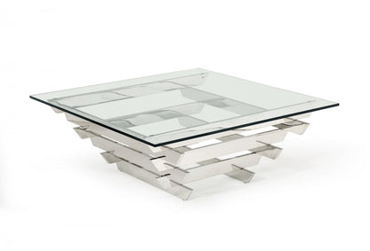 Modrest Upton Modern Square Glass Coffee Table – Sleek Contemporary Living Room Centerpiece