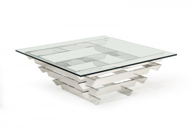 Modrest Upton Modern Square Glass Coffee Table – Sleek Contemporary Living Room Centerpiece