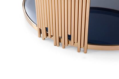 Modrest Bryce Modern Smoked Glass & Rosegold Round Coffee Table