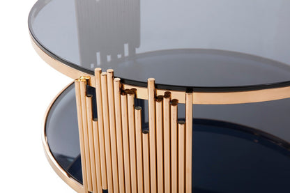 Modrest Bryce Modern Smoked Glass & Rosegold Round Coffee Table