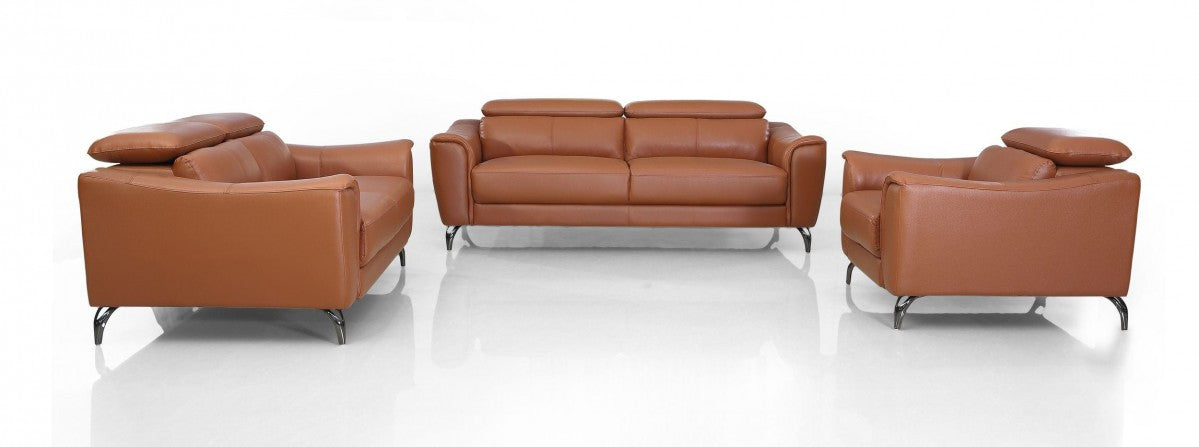 Divani Casa Danis Modern Cognac Leather Brown Sofa Set